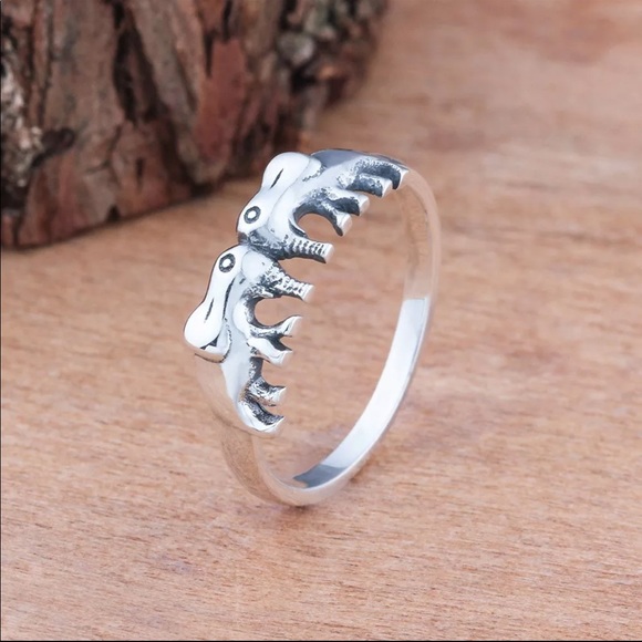 New 925 Silver Two Symmetric Lovely Elephant Ring - Picture 4 of 5